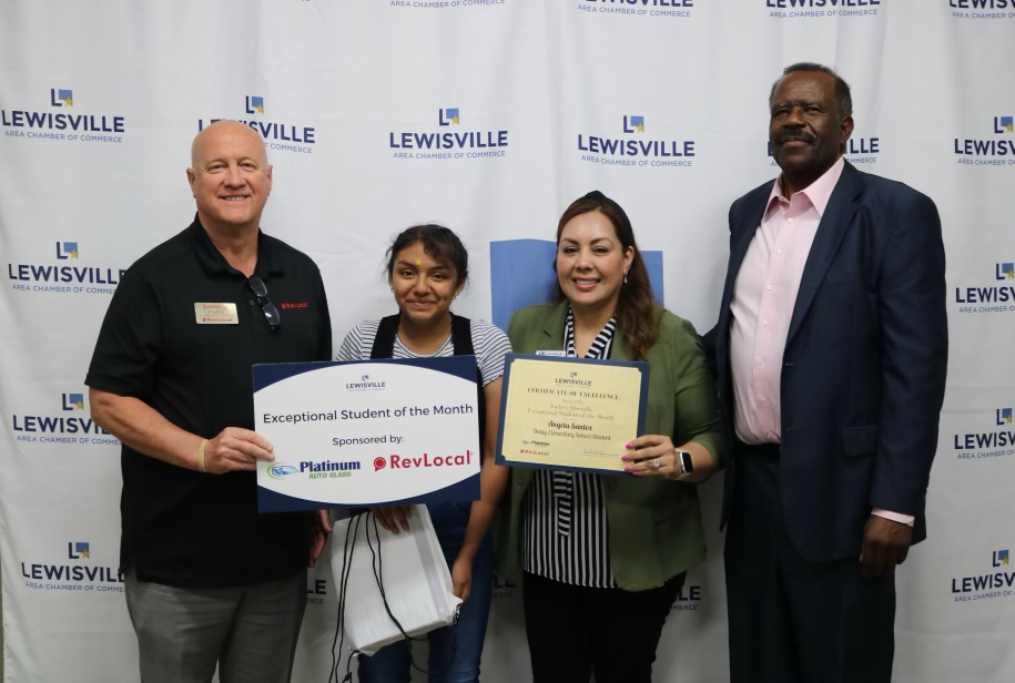 DeLay Middle School student Angela Santos named Lewisville Chamber Exceptional Student of the Month. April 2024